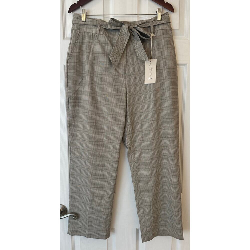NWT Joie Bow Belted Light Gray Plaid Dress Pants Trousers Sz 12